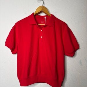 Everlane Red Short Sleeve The Oversized Boxy Polo Shirt Goji Berry New